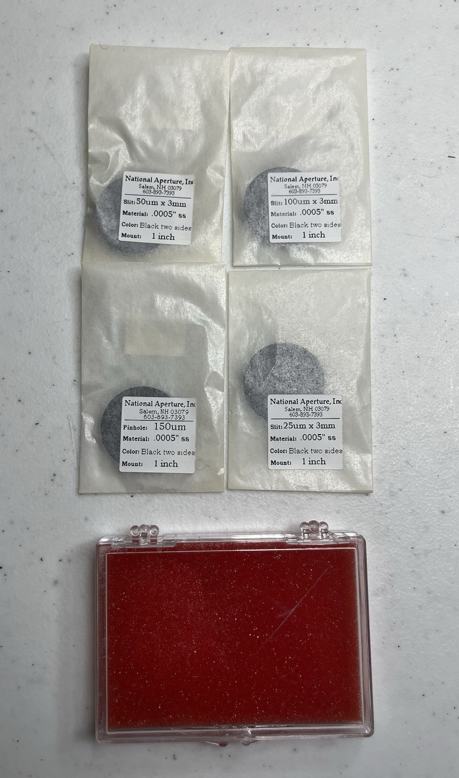National Aperture Optical Slit and Pinhole Lot Of (4) 1 Inch Mount Laser Optics