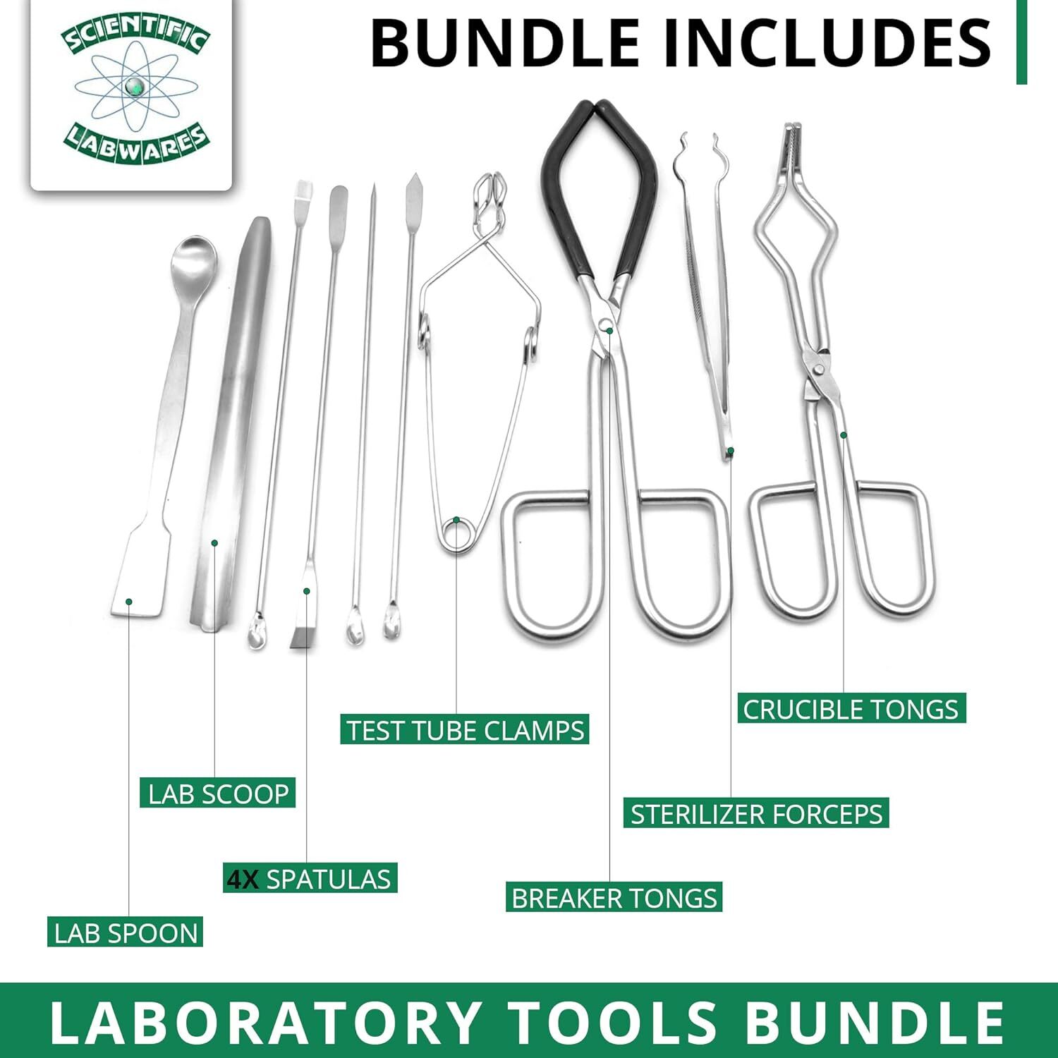 Scientific Labwares Silver Essential Lab Tools Starter Pack Crucible Beaker Tong