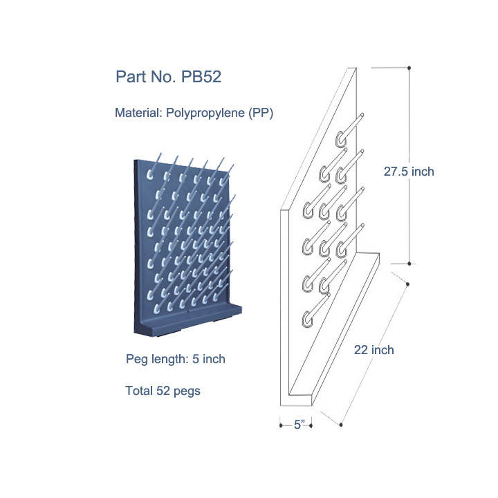 Azzota® BENCH-TOP/WALL-MOUNT LAB GLASSWARE PEGBOARD/DRYING RACK, 52 RACK, GRAY
