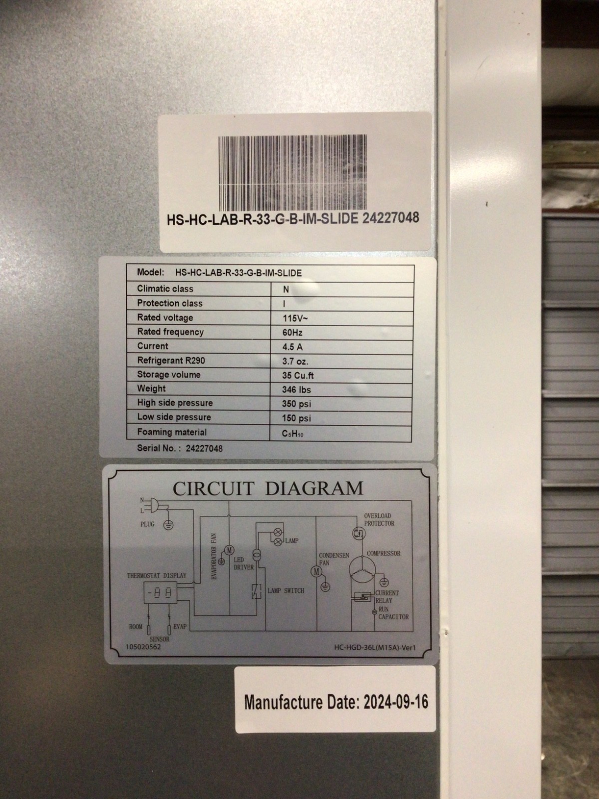 ABS American BioTech Supply Med Fridge HS-HC-LAB-R-33-G-B-IM-SLIDE 24227048 NEW