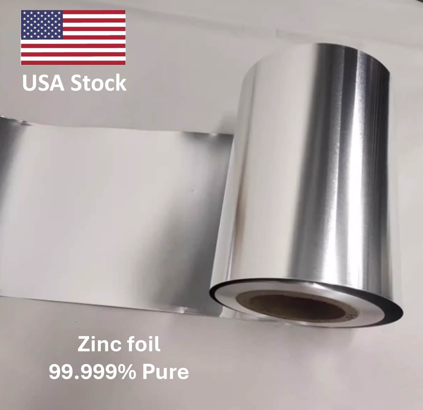 High Purity Zinc Foil Zn Research Grade 99.999% Pure 3.3ft in Length