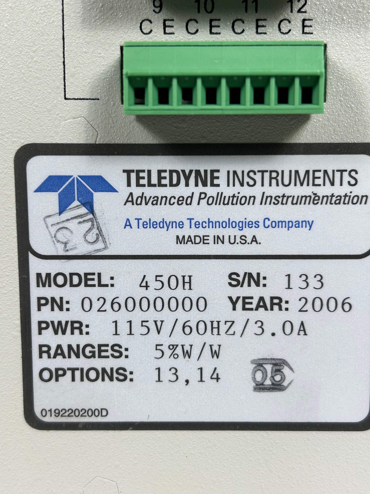 Teledyne API Model 450H Ozone Monitor *Untested*