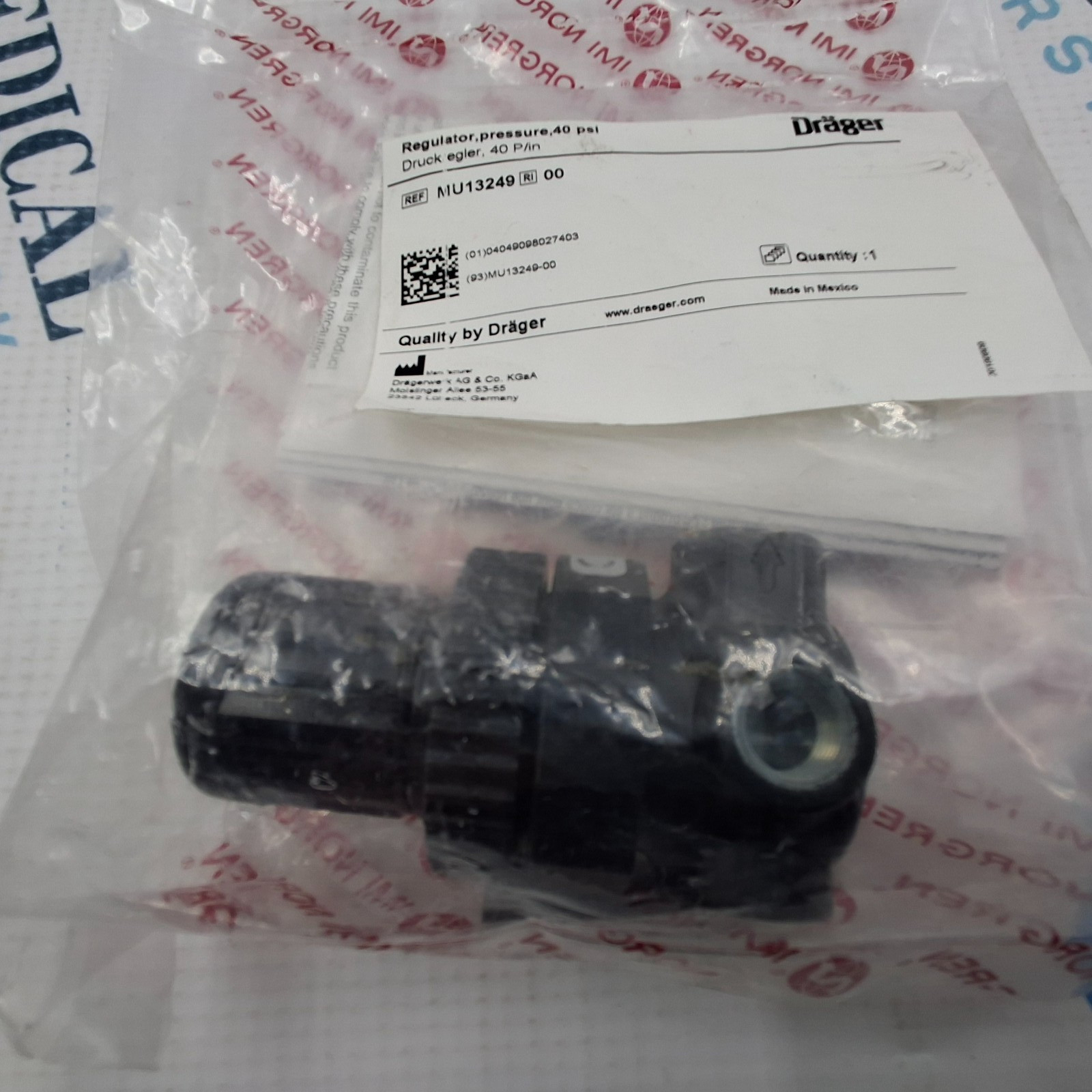Drager Pressure Regulator 40 PSI REF MU13249