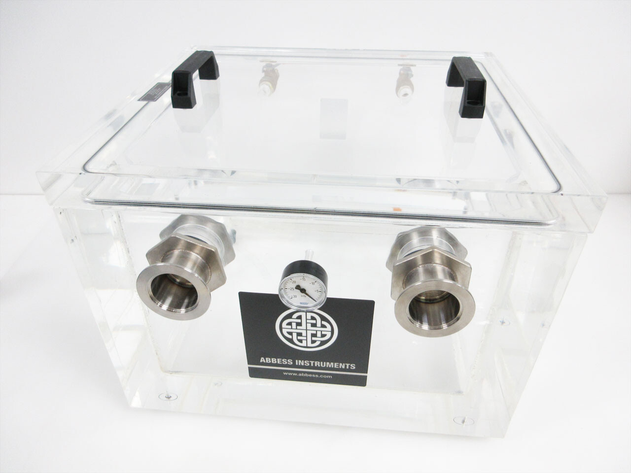 ABBESS CLEAR ACRYLIC CUBE VACUUM CHAMBER 15″ x 17″ x 11.5″ KF50 KF-50 PORTS