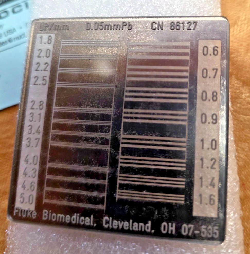 OEC C-Arm 07-535 Fluke .6 to 5 LP/mm phantom test tool unfors Ray Raysafe X XRAY