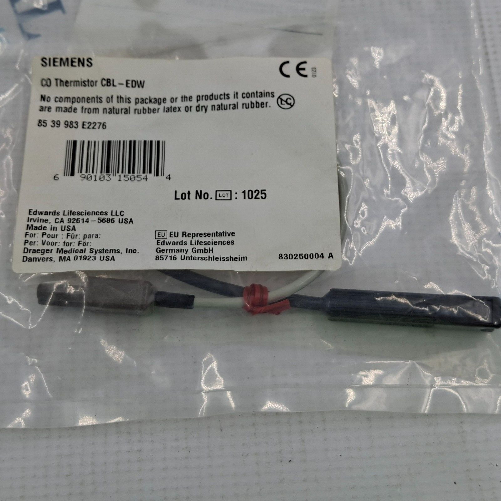 Drager CO Thermistor Baxter SHP ACC Cable Ref 8539983-02