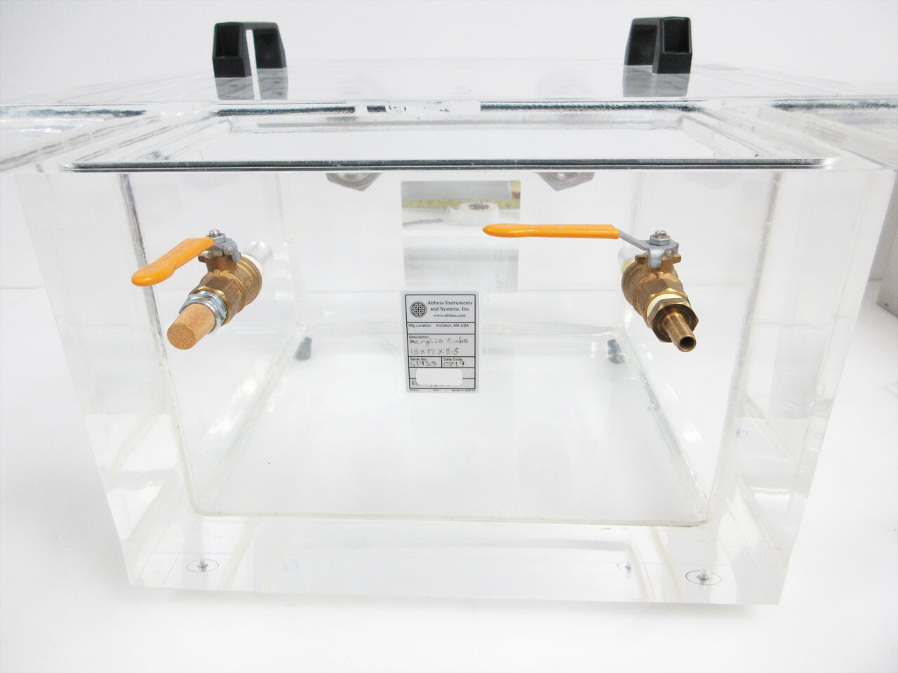 ABBESS CLEAR ACRYLIC CUBE VACUUM CHAMBER 15″ x 17″ x 11.5″ KF50 KF-50 PORTS