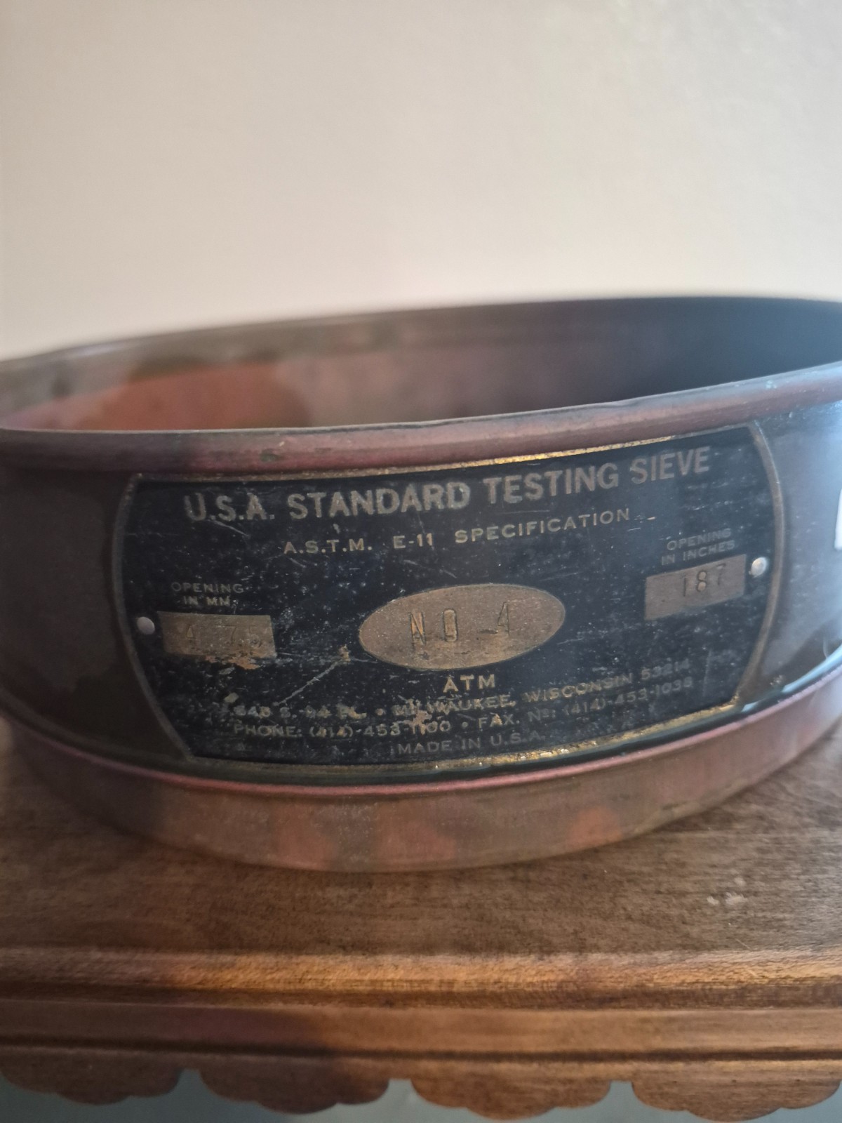 Dual US Standard Test Sieve 8″ Brass #4 Opening in Used Condition