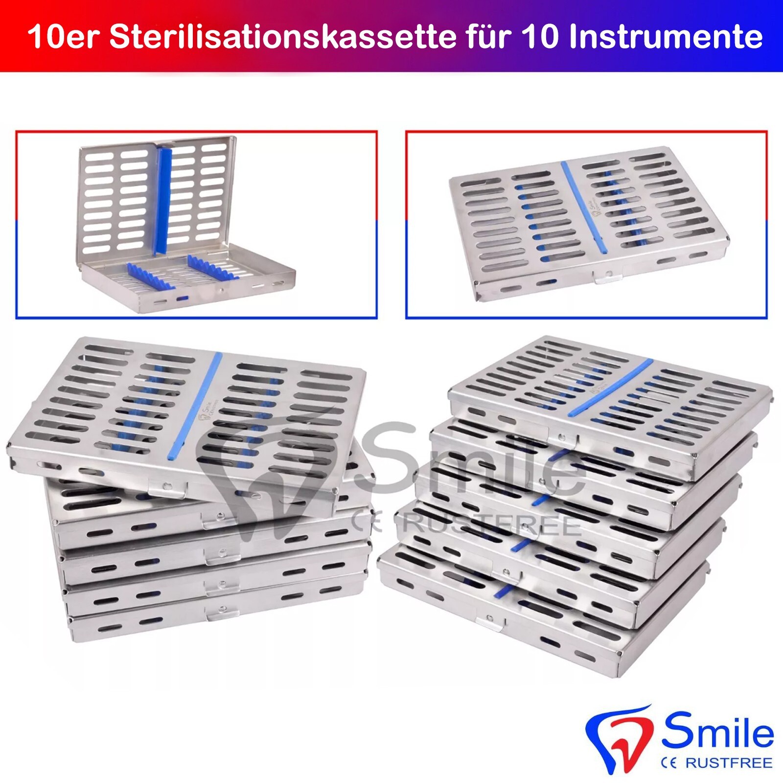 10-Pack Sterilization Cassette Holder Tray For Veterinary Use Stainless Steel