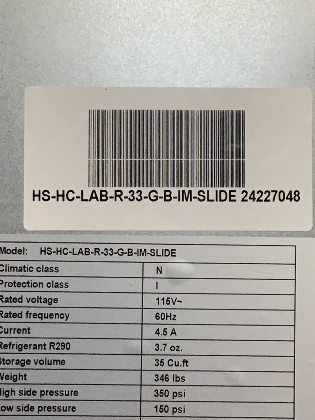 ABS American BioTech Supply Med Fridge HS-HC-LAB-R-33-G-B-IM-SLIDE 24227048 NEW