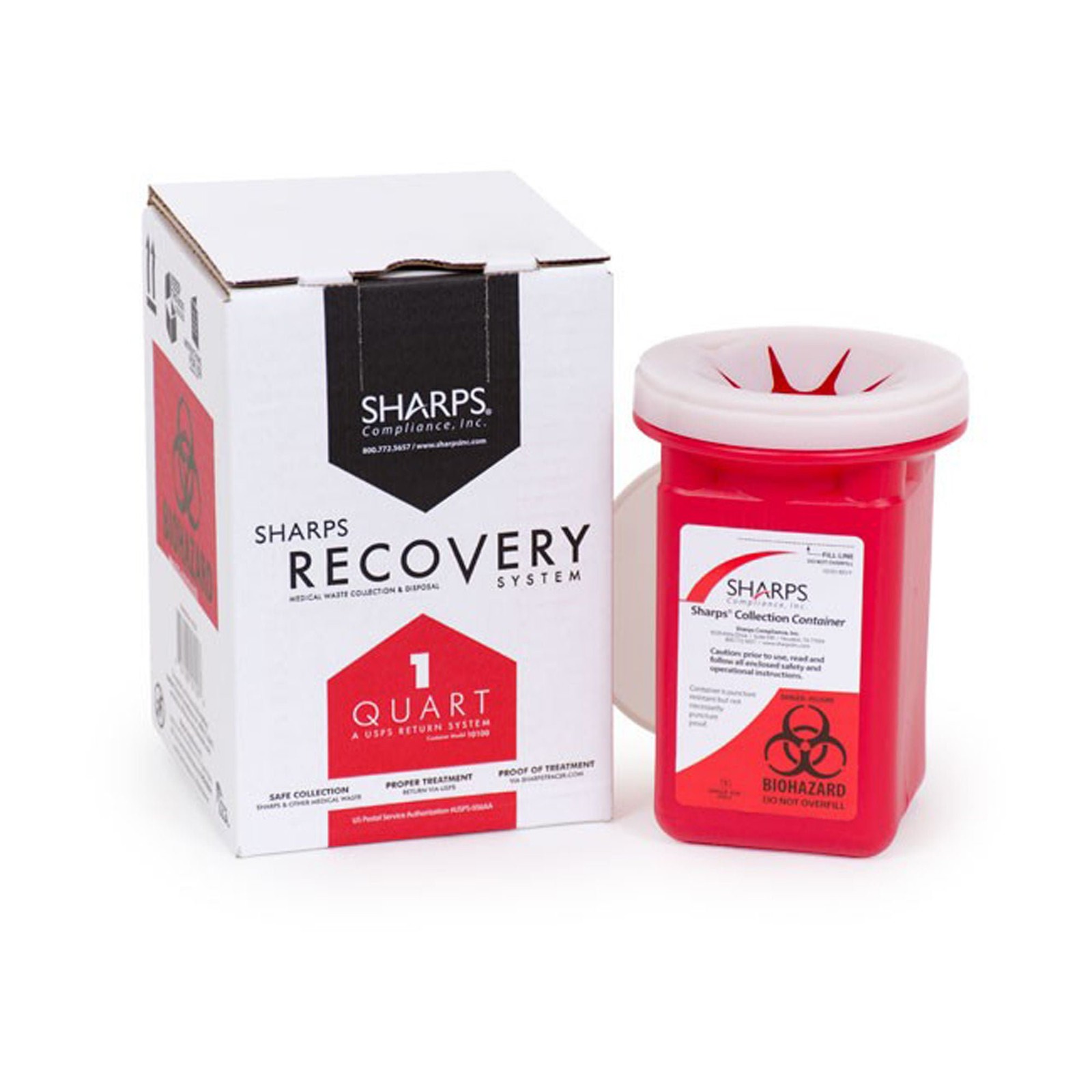 Sharps Recovery System Mailback Sharps Collector, 1 Quart, 4½ x 4½ x 7 Inch (Cas