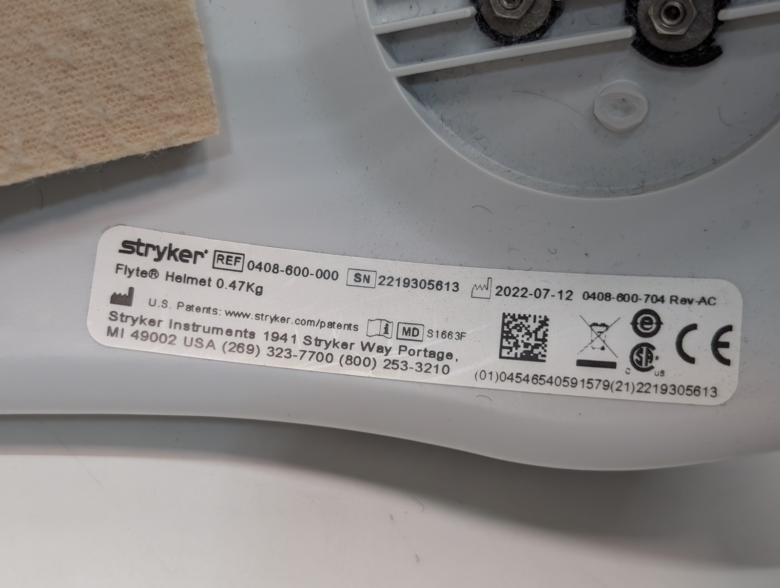 Stryker 0408-600-000 Flyte Helmet Surgical Hood Fan System