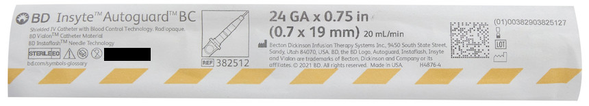 BD Autoguard 24GA x 0.75″ Individually Wrapped REF 382512 Lot of 300