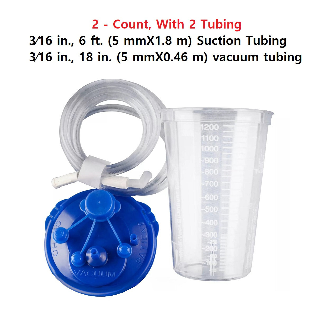 2 Pack Rigid Suction Canister Kit & Tubing Medi-Vac Guardian 1200 mL Sealing Lid