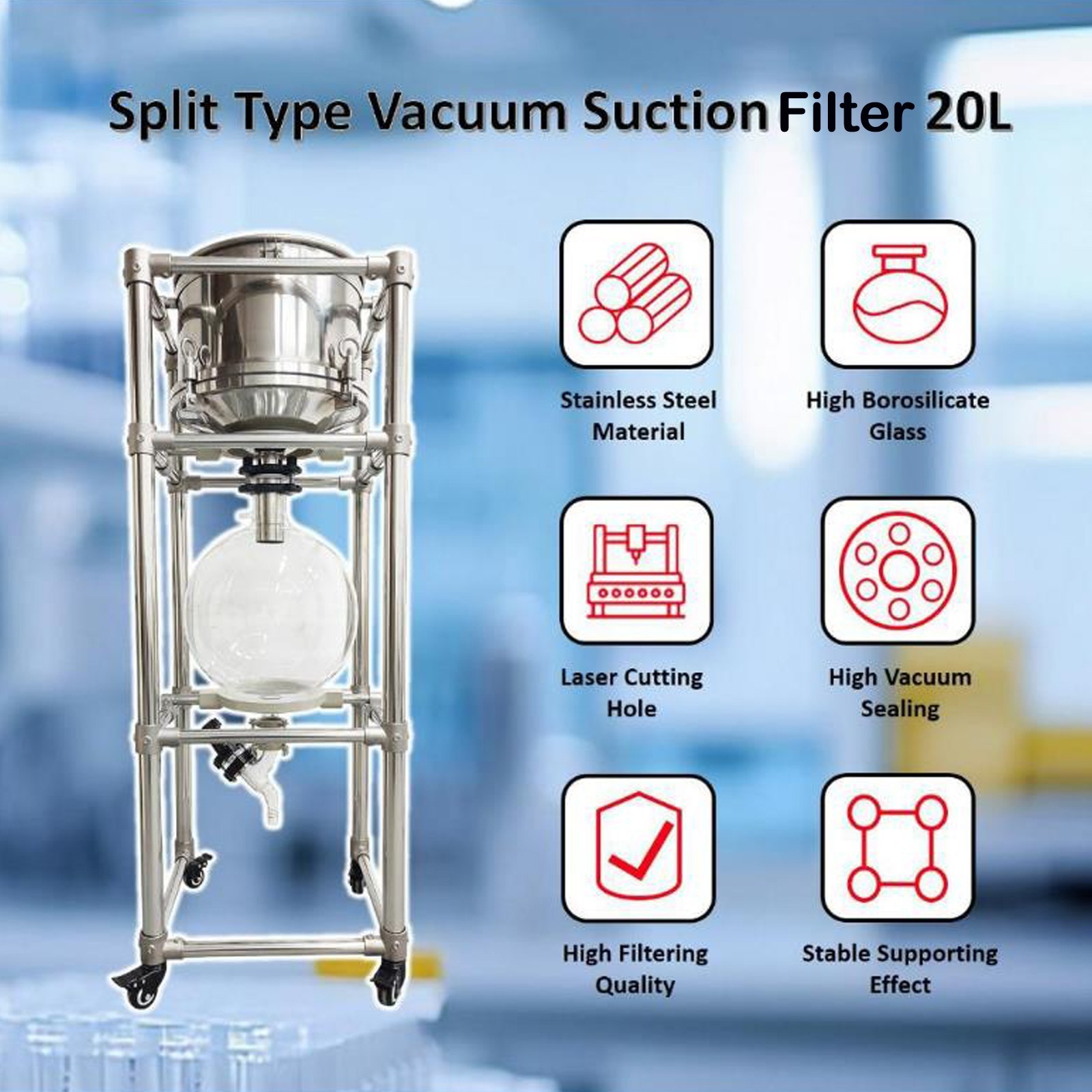 Split Type 304 Stainless Steel Vacuum Suction Filter 20L Vacuum Buchner Funnel