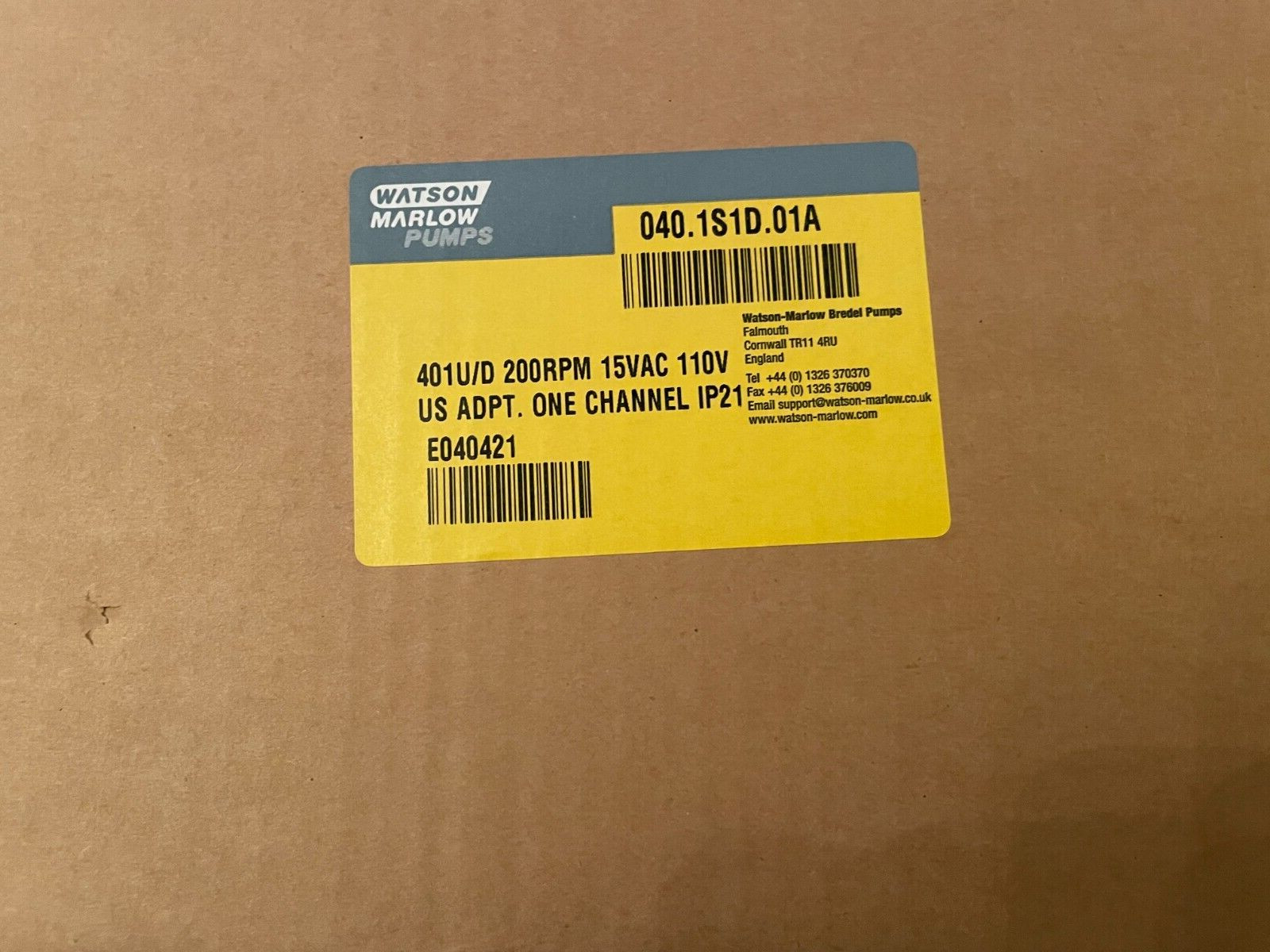 NEW Watson Marlow 401U/D 200RPM 15VAC 110V 040.1S1D.01A single channel pump