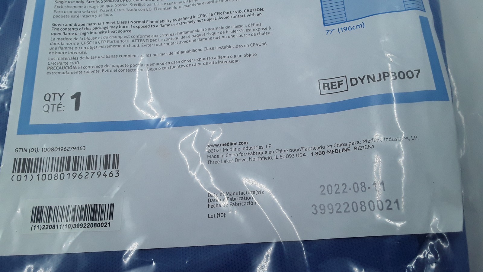 Medline Pediatric Laparotomy Drape Level 4 AAMI PB70 REF DYNJP3007 Lot of 3