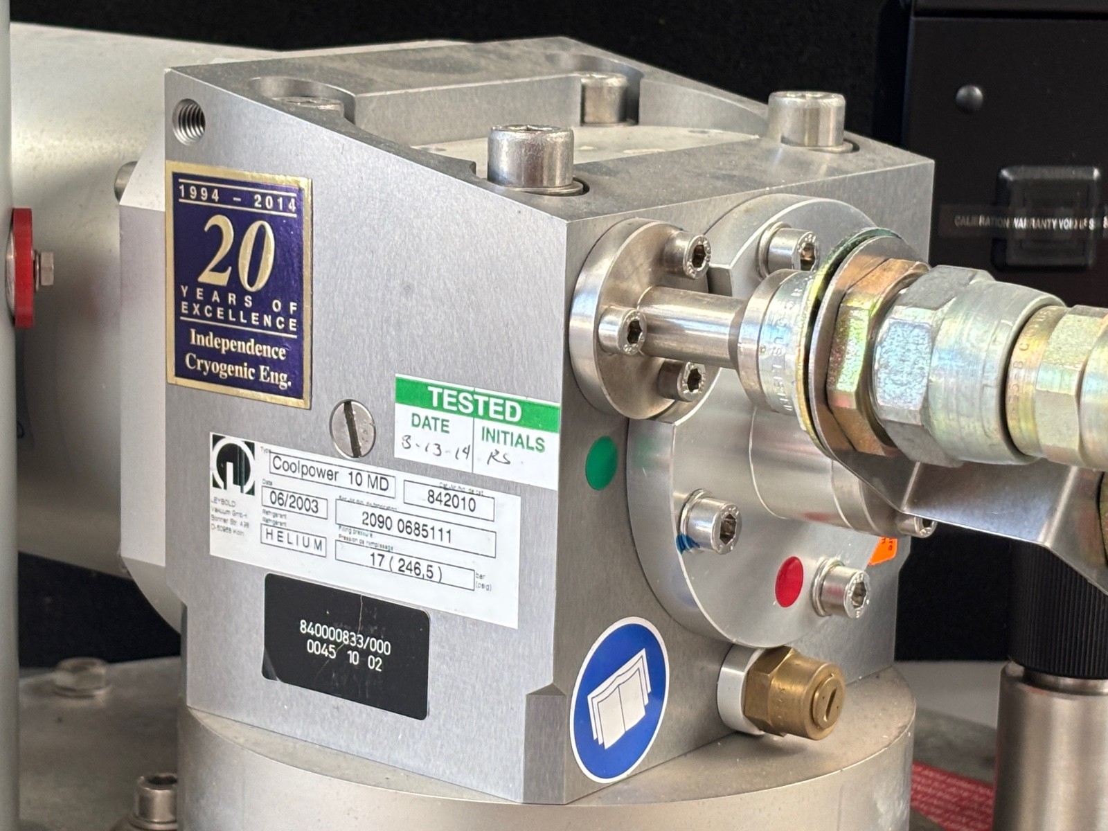 Varian #01910257 NMR Superconducting Magnet Cryostat Cold Trap, Cryogenic System