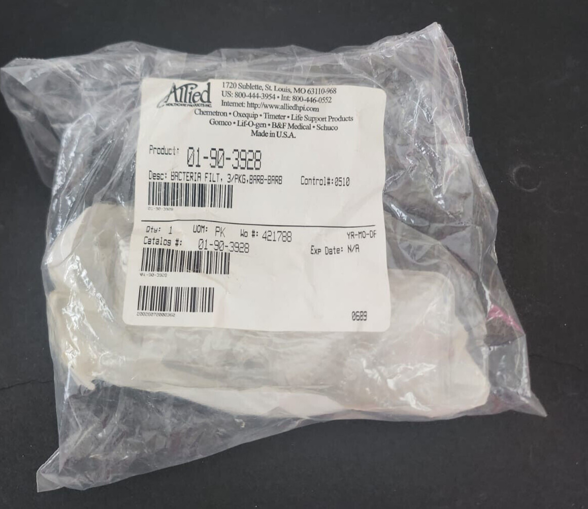 ALLIED HYDROPHOBIC BACTERIA FILTER 3/PKG,BARB-BARB