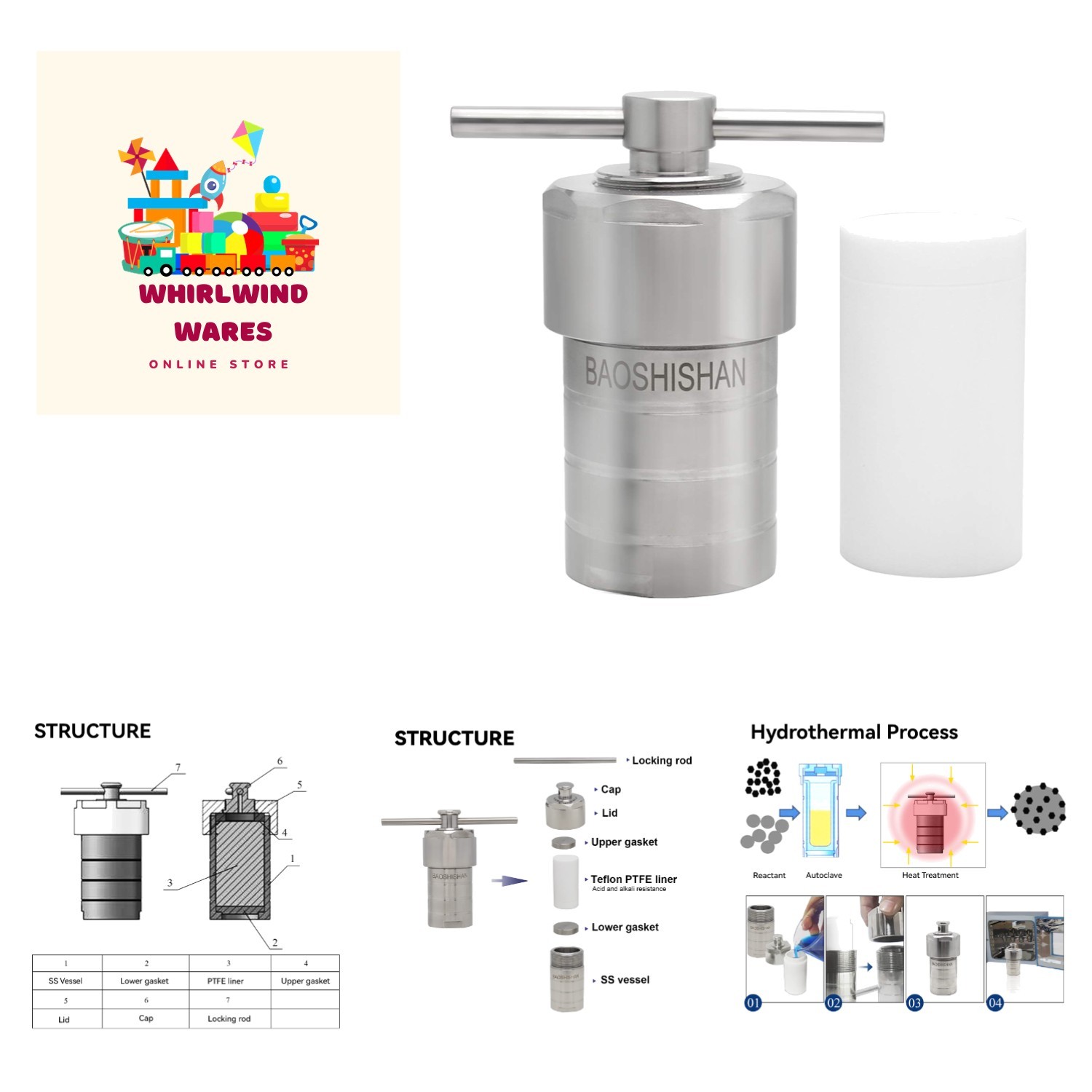 100ml Hydrothermal Autoclave Reactor, 304 Stainless Steel Polytetrafluoroethy…