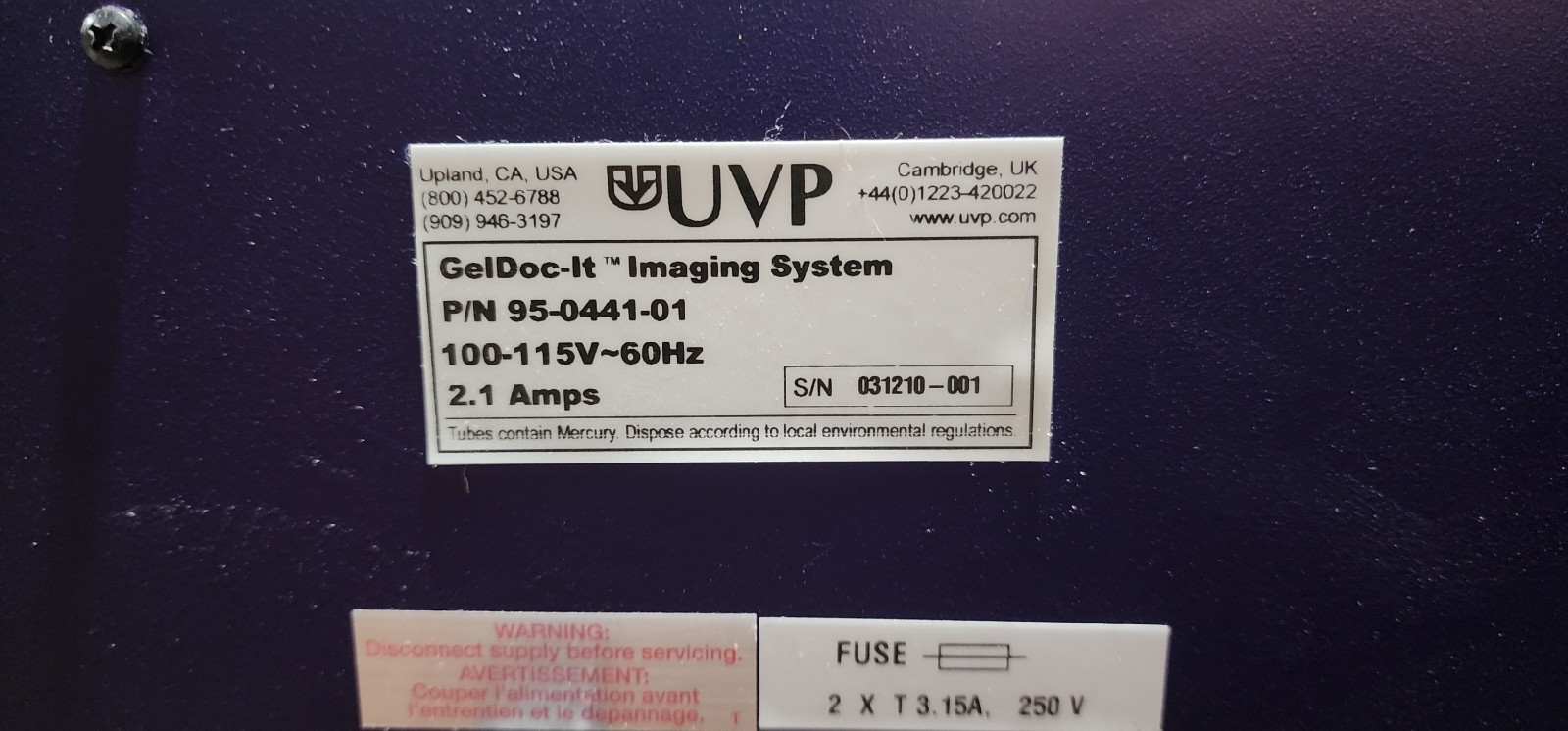 UVP GelDoc-It Imaging System 95-0441-01 DNA Gel Documentation Transilluminator