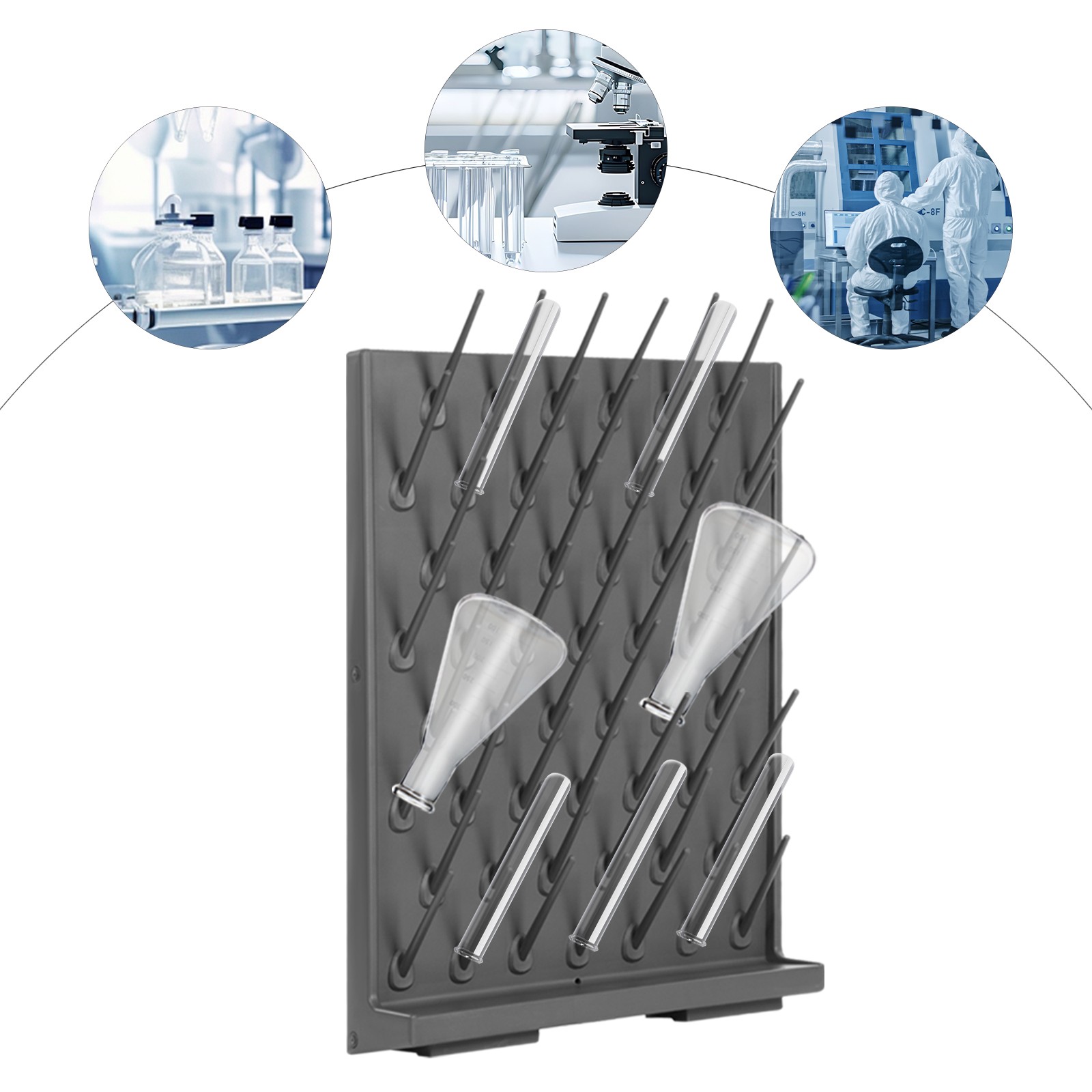 Laboratory Drying Rack 52 Rods Gray Bottle Drying Rack for Test Tubes Beakers