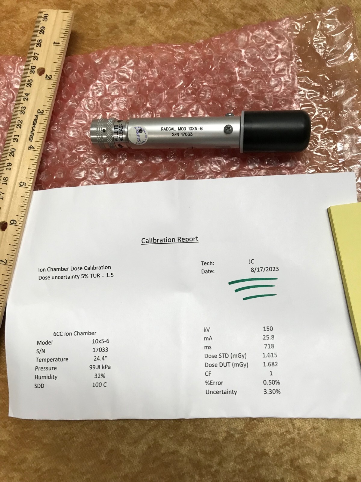 Radcal 10×5-6 probe detector xray test meter kit Fluke unfors raysafe Inovision