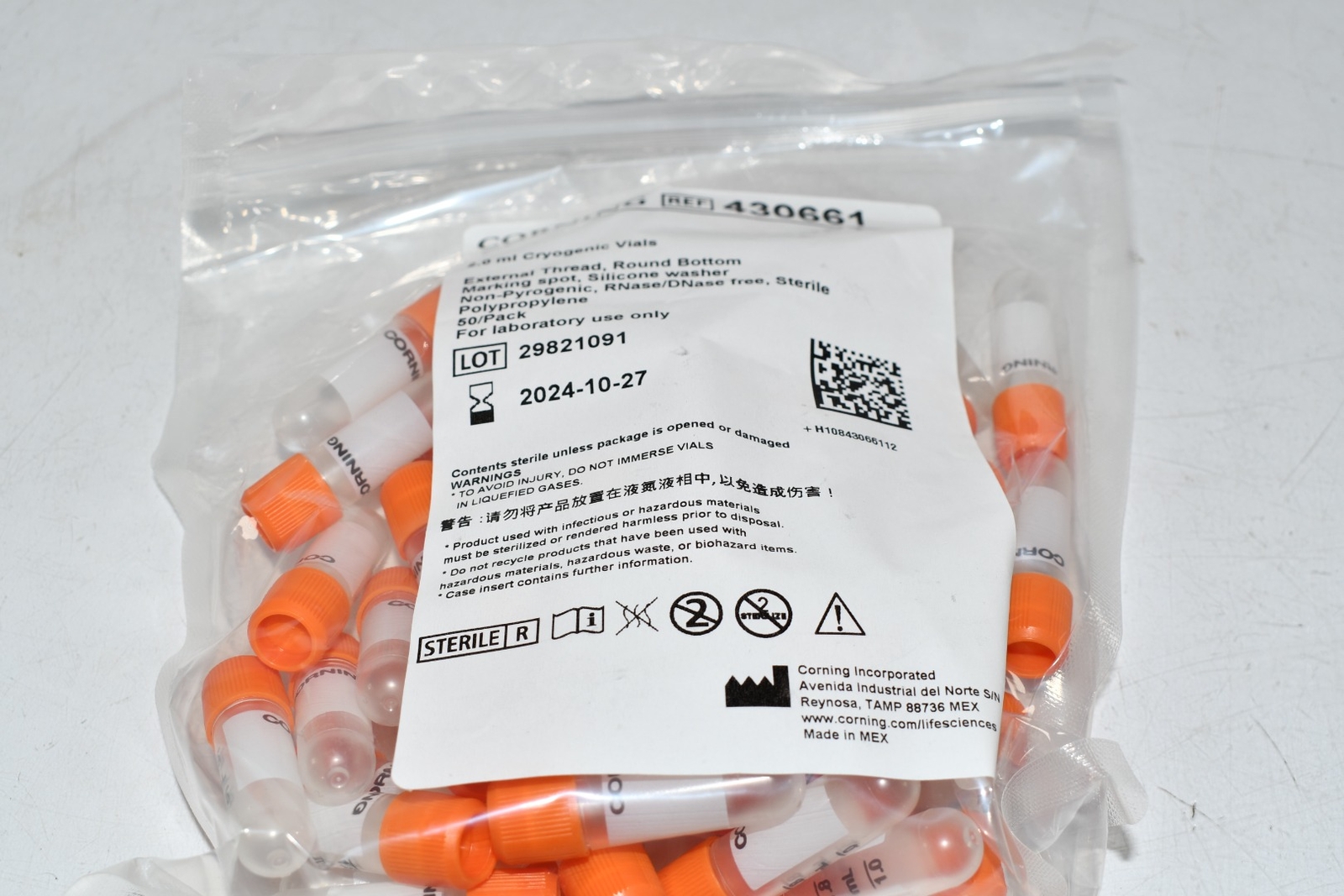 Pack of 20 NEW Corning 2 mL Threaded Polypropylene Cryogenic Vial Round Bottom 4