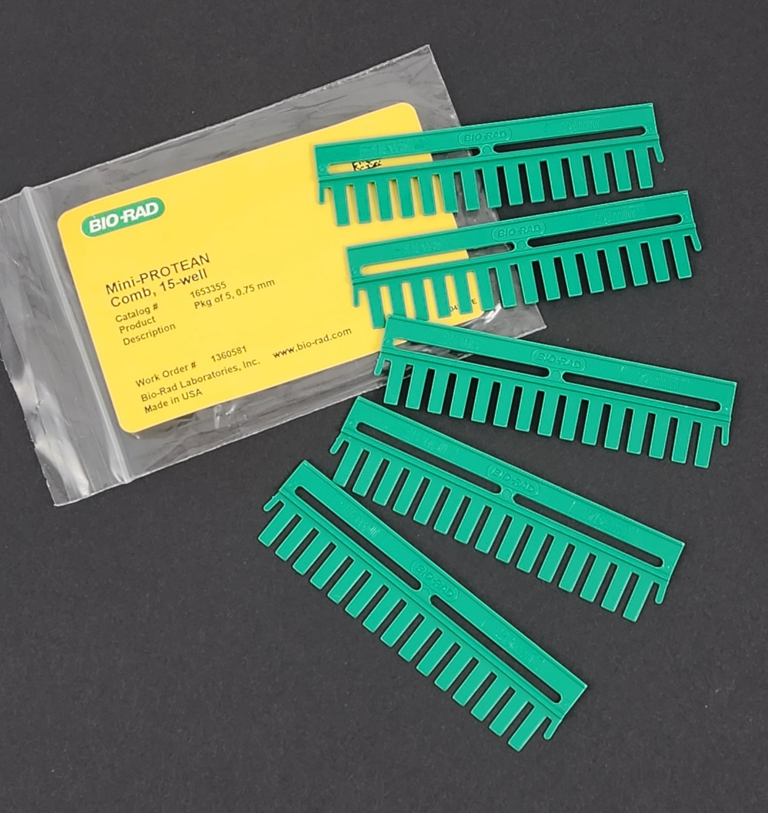 Bio-Rad Mini-PROTEAN electrophoresis Combs 15-well 0.75 mm #1653355, Pack of 5