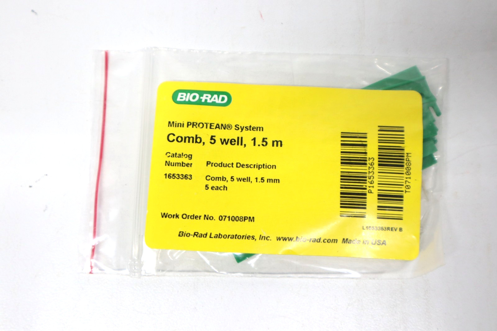 Bio-Rad Mini-PROTEAN electrophoresis Combs 5-well 1.5 mm, Pack of 5