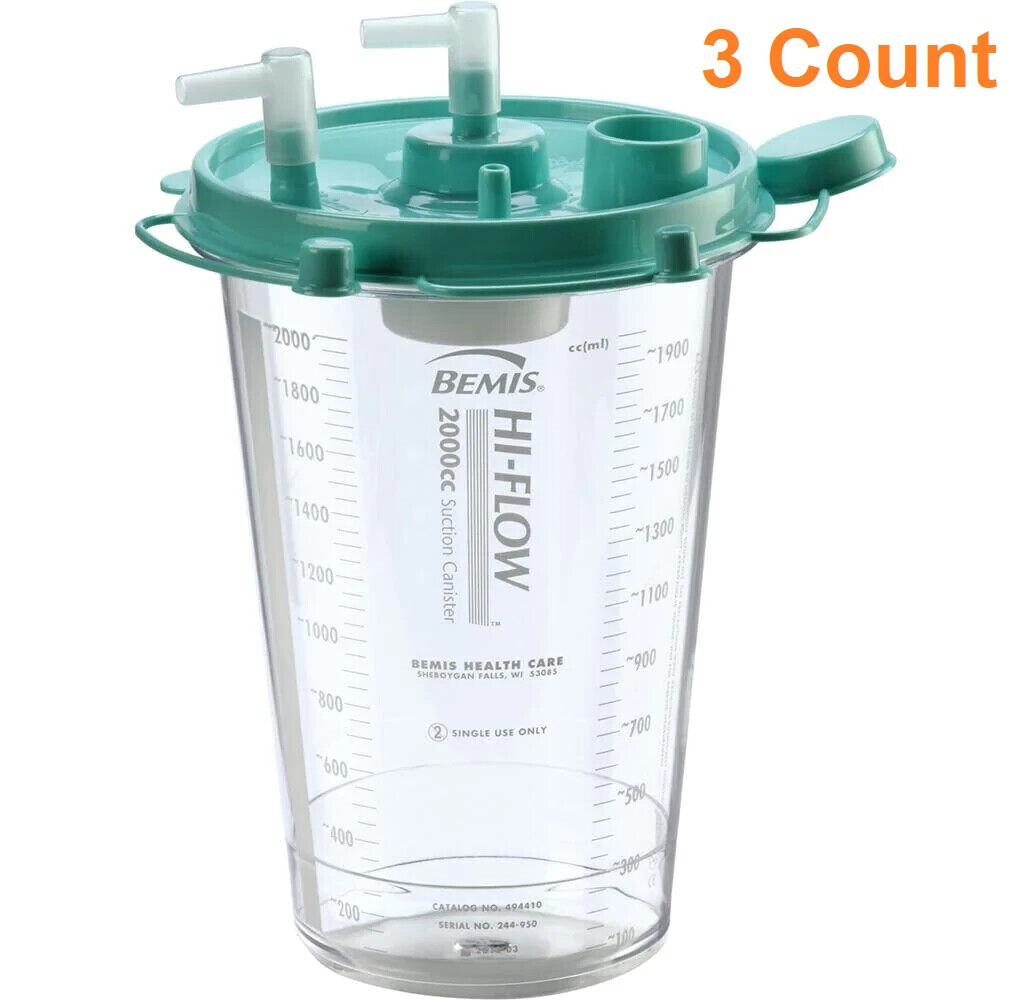 3 Bemis Rigid Suction Canister 2000cc Hi-Flow Suction Canister & Pour Lid 494410