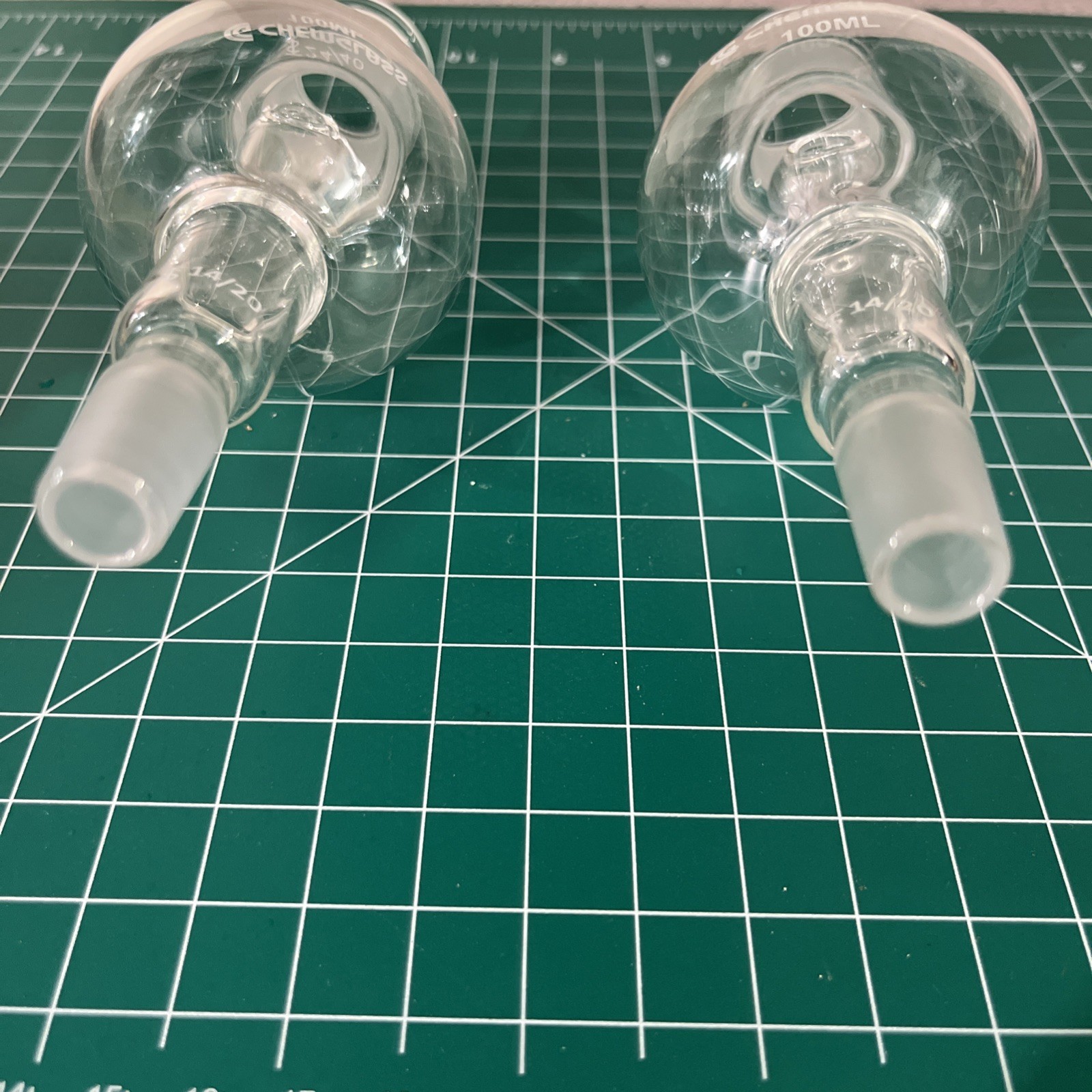 2 Chemglass Rotary Evaporator Bump Trap 100mL 24/10 Top 14/20 Lower CG-132101