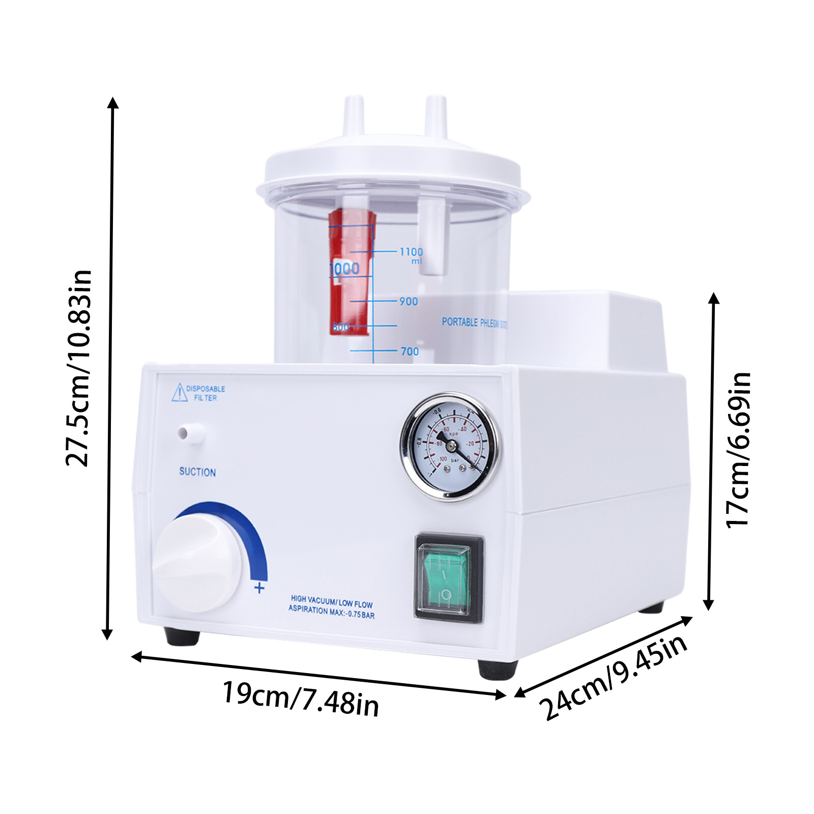 White 110V Electric Aspirator Machine for Emergency Rooms or Operating Rooms