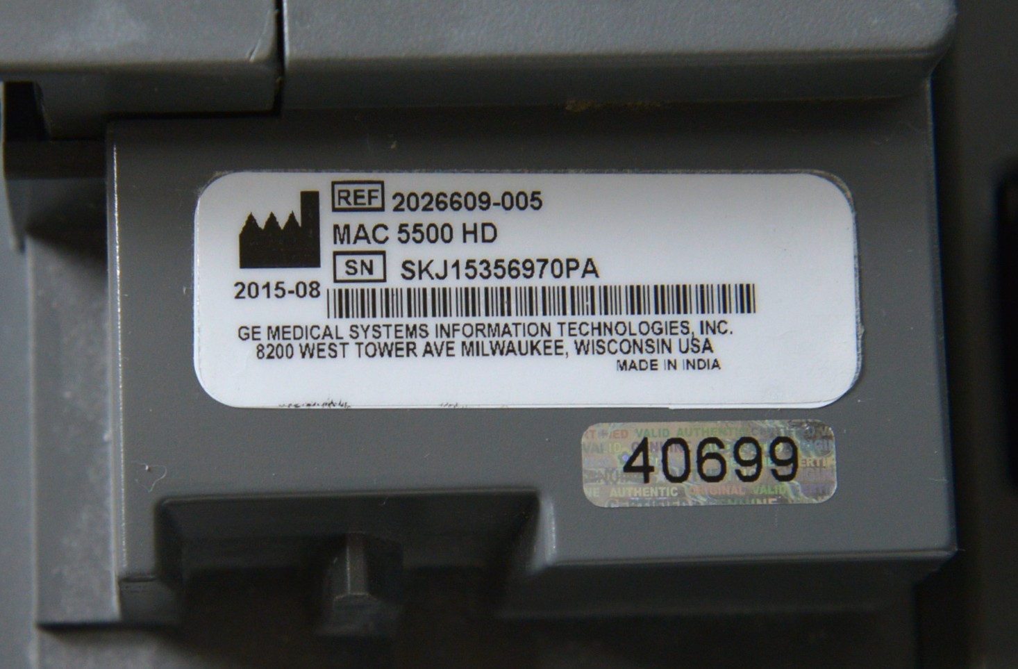 GE MAC 5500 HD Resting System W/ CAM-14 HD Acquisition Module & Barcode Scanner