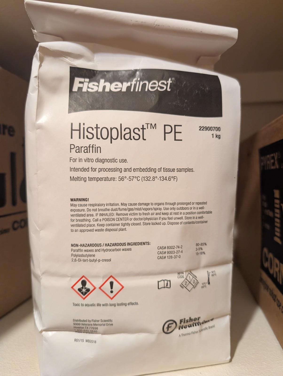 Fisherfinest Histoplast PE Paraffin Wax, six (6) 1-kg (2.2lbs) boxes (expired)