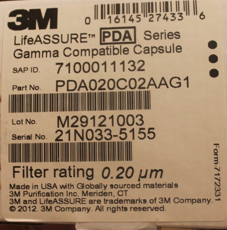 3M™ LifeASSURE™ PDA Series Filter Cartridge PDA020C02AAG1, 5 in, 0.2UM ABS, Sani