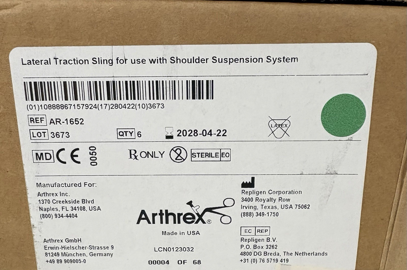 Arthrex Lateral Traction Sling AR-1652 for Shoulder Suspension System Ortho x 6