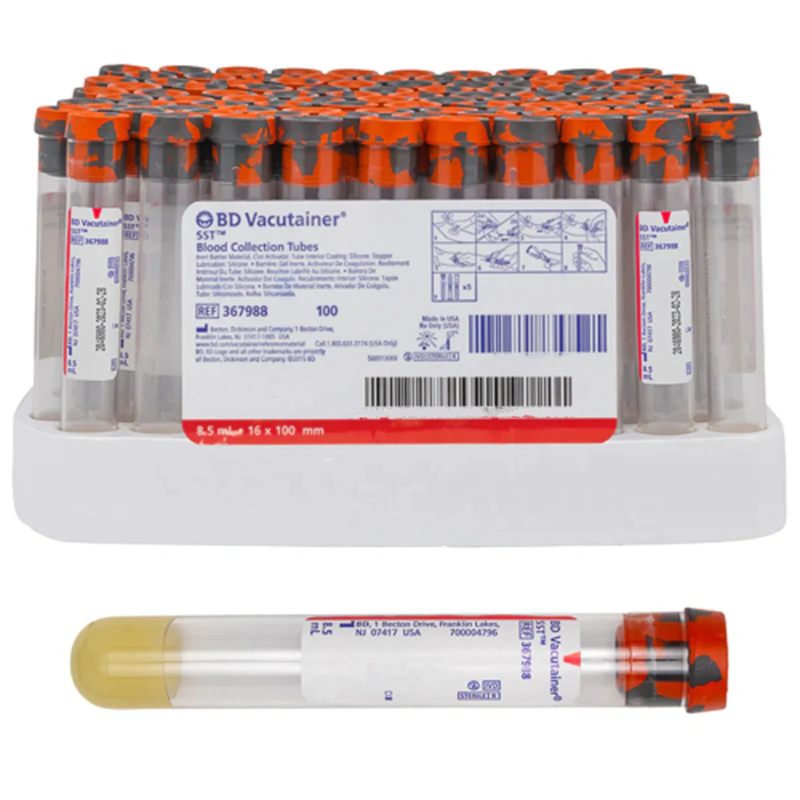 *100-Pieces* BD 8.5 mL Plastic Tubes 367988
