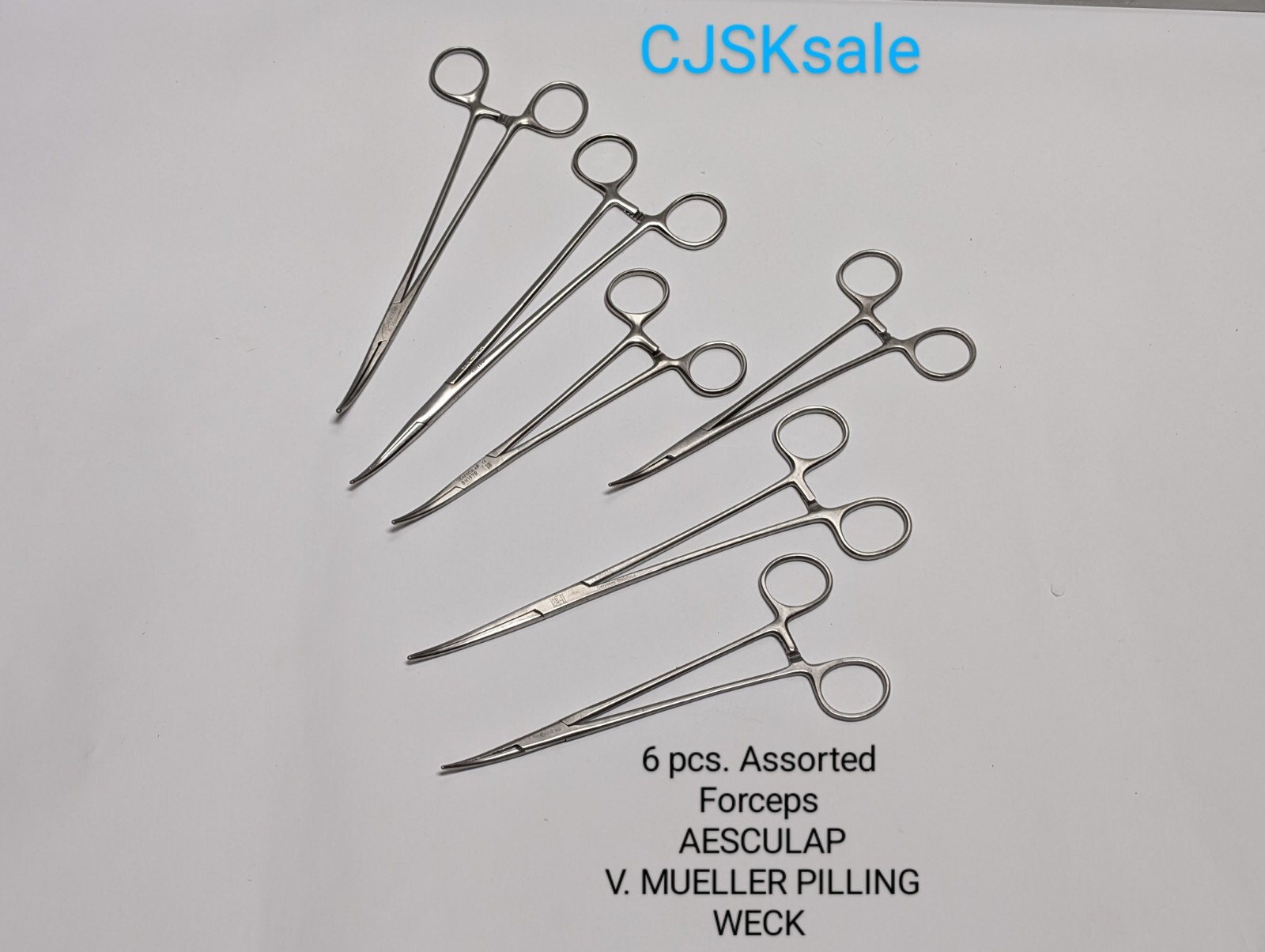 6 pcs. Assorted Forceps AESCULAP V. MUELLER PILLING WECK (USED).