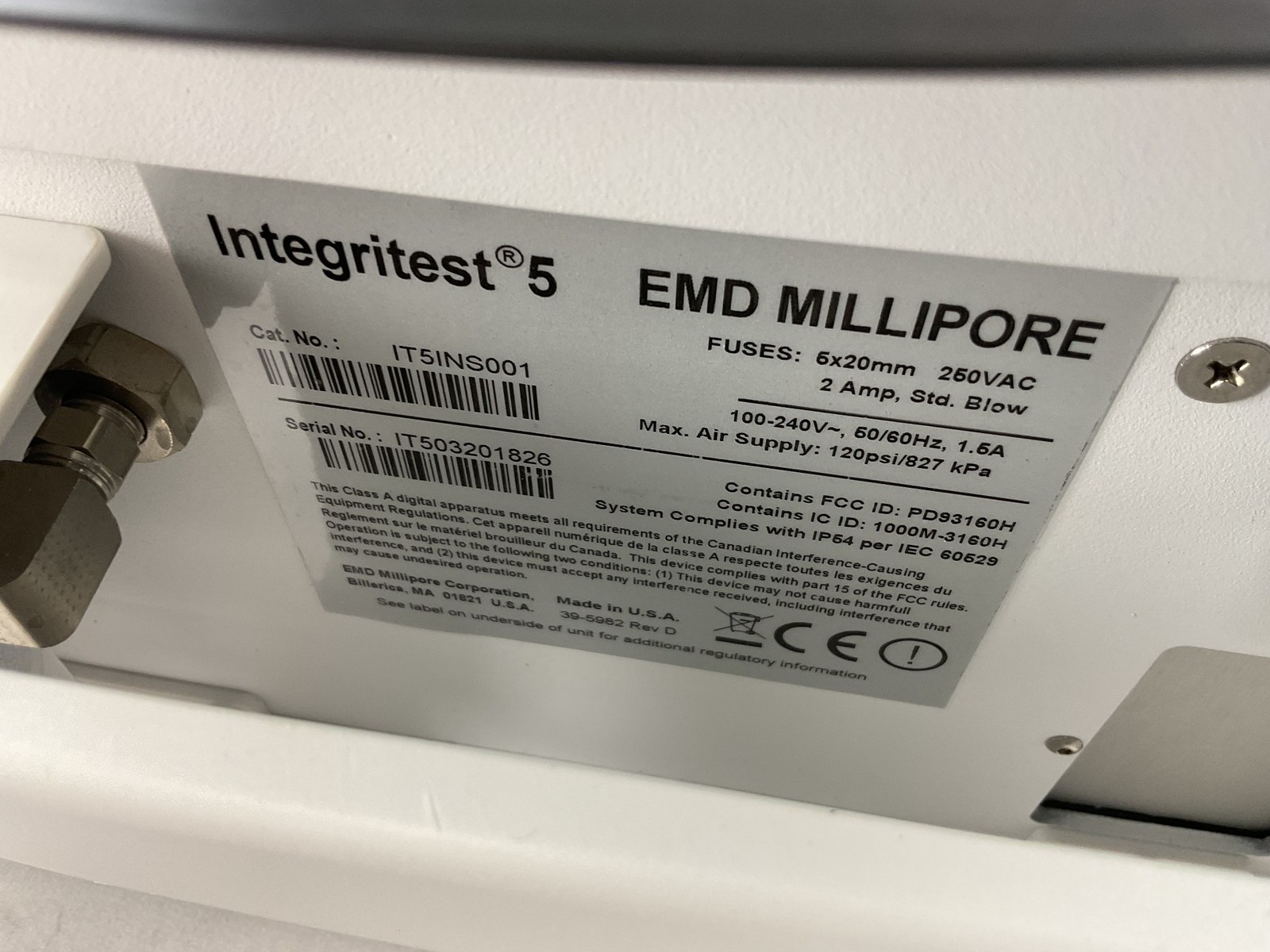 Millipore IT5INS001 Integritest 5 Integrity Filter Tester Kit Outlet Inlet Tube