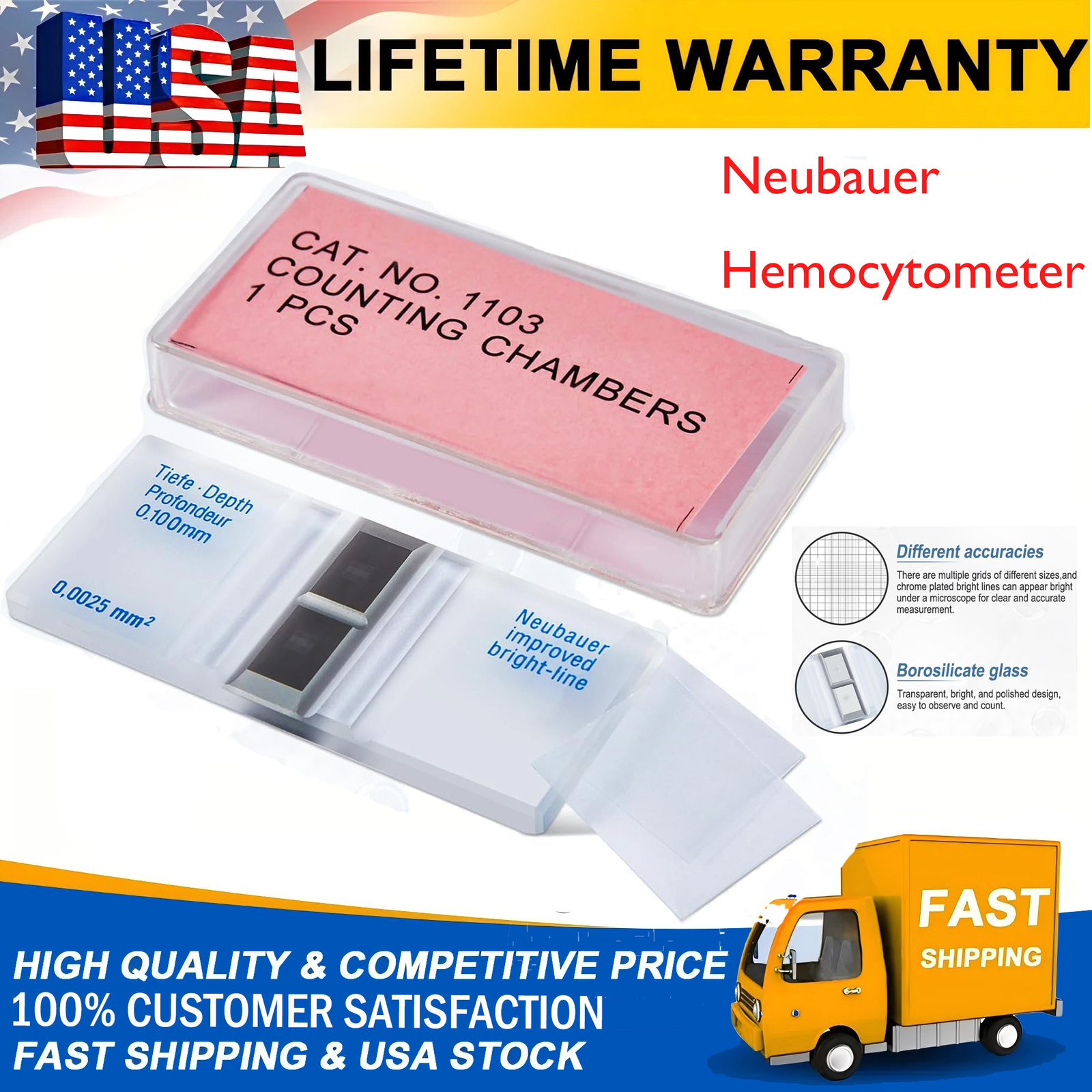Hemocytometer Cell Counting Chamber Improved Neubauer Blood Counting Chamber USA