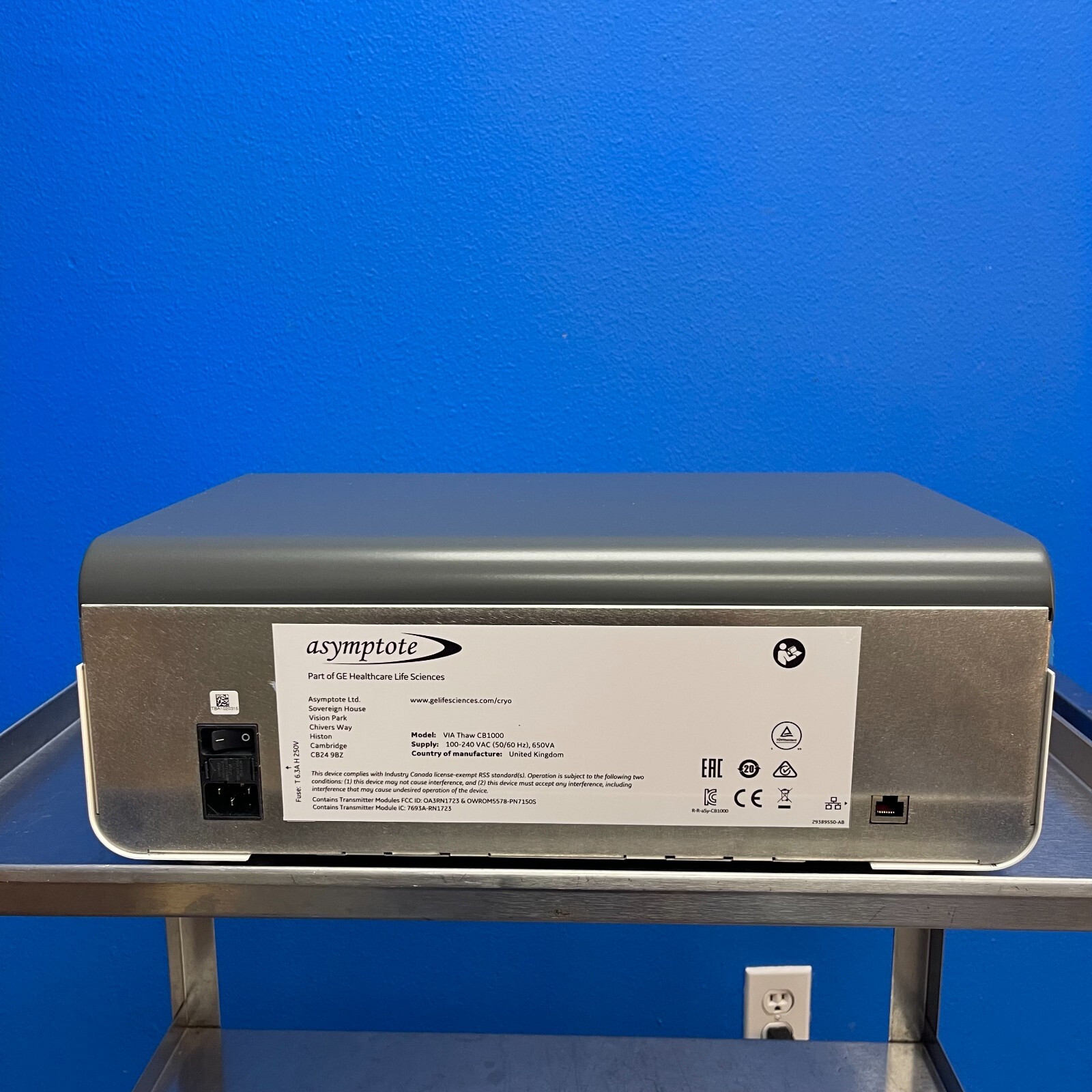 GE VIA Thaw CB1000 Asymptote Dry Automated Lab Thawer 100-240VAC 50/60Hz 650VA