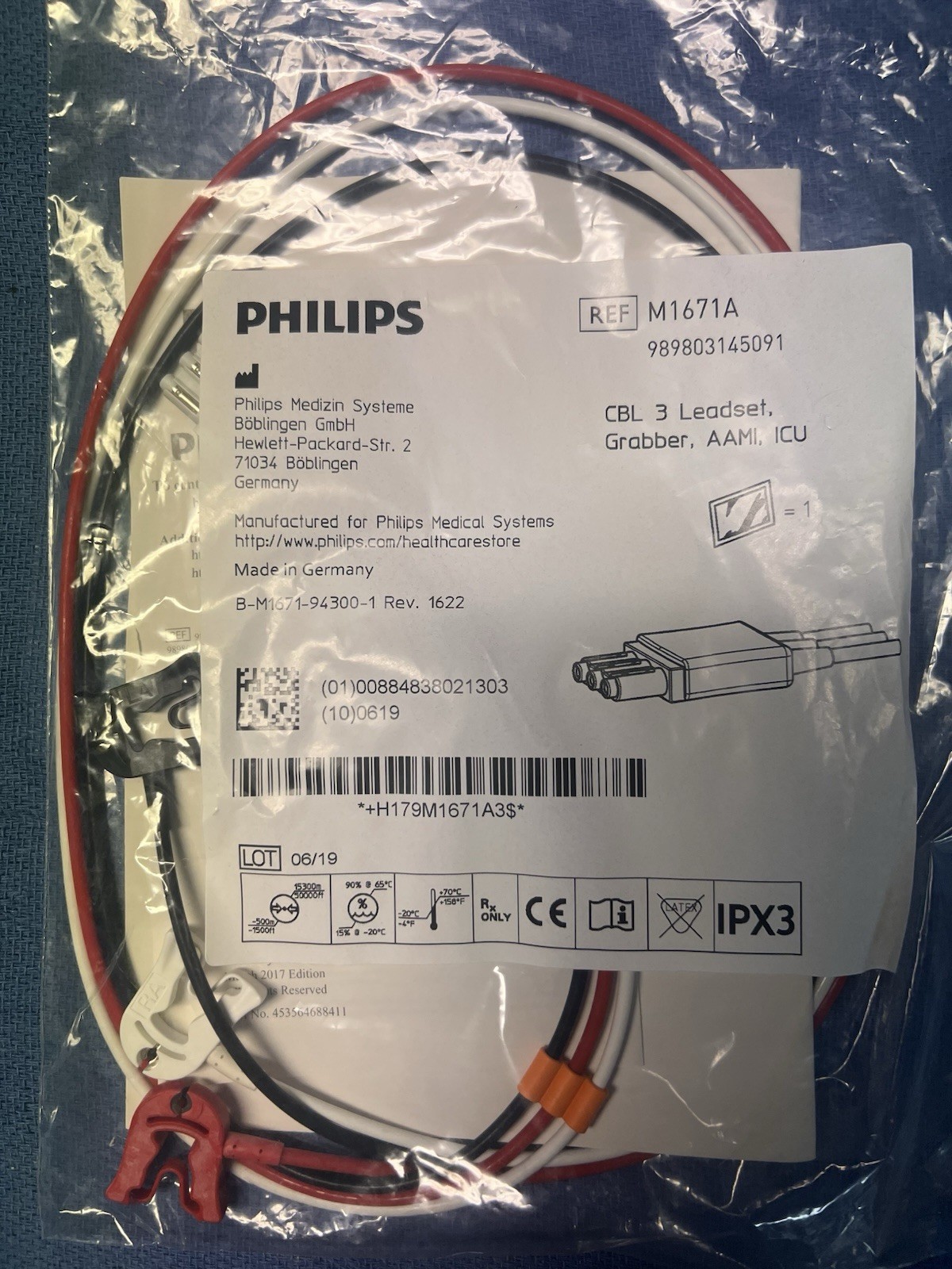 PHILIPS M1671A ECG 3-LEADWIRE PINCH/GRABBER ADULT CABLE Free Shipping
