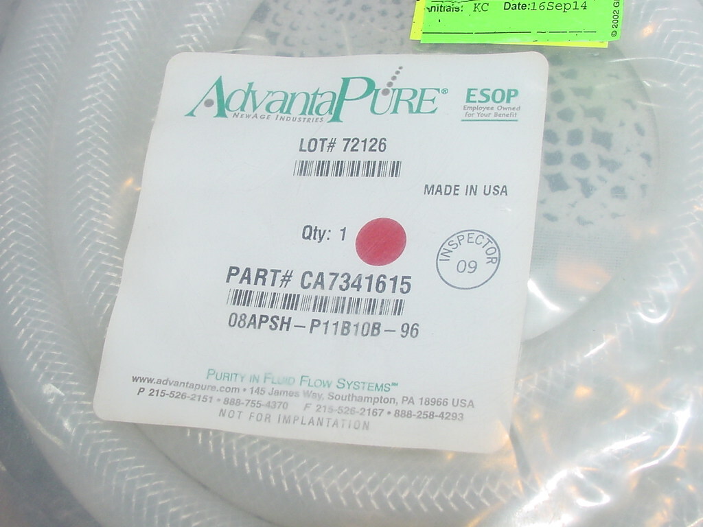 5 Foot AdvantaPure APSH-P .500 ID X .875 OD Flexible Silicon Hose Max 400 F