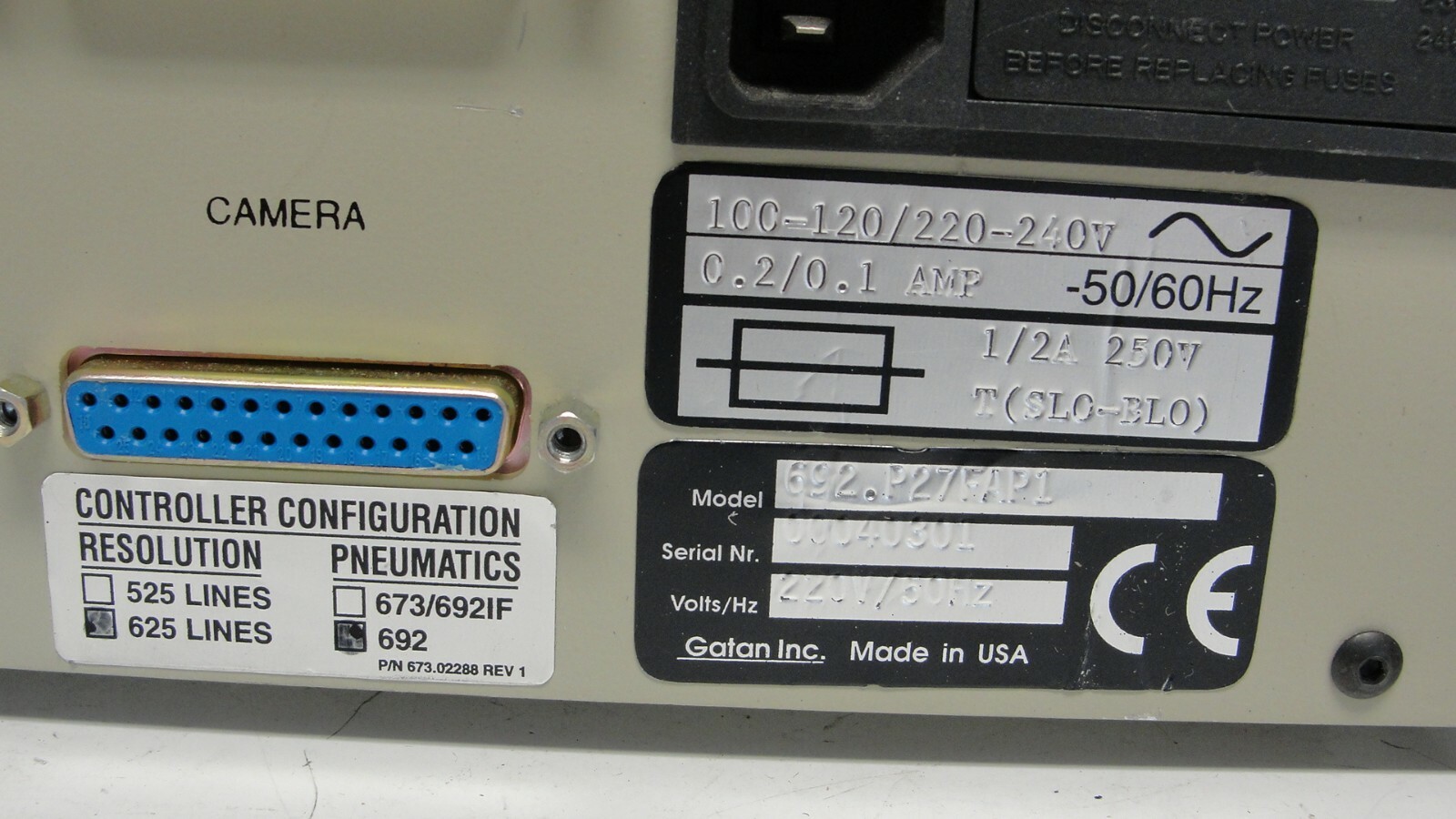 Gatan 692.P27FAP1 CCD camera controller control configuration 625 lines