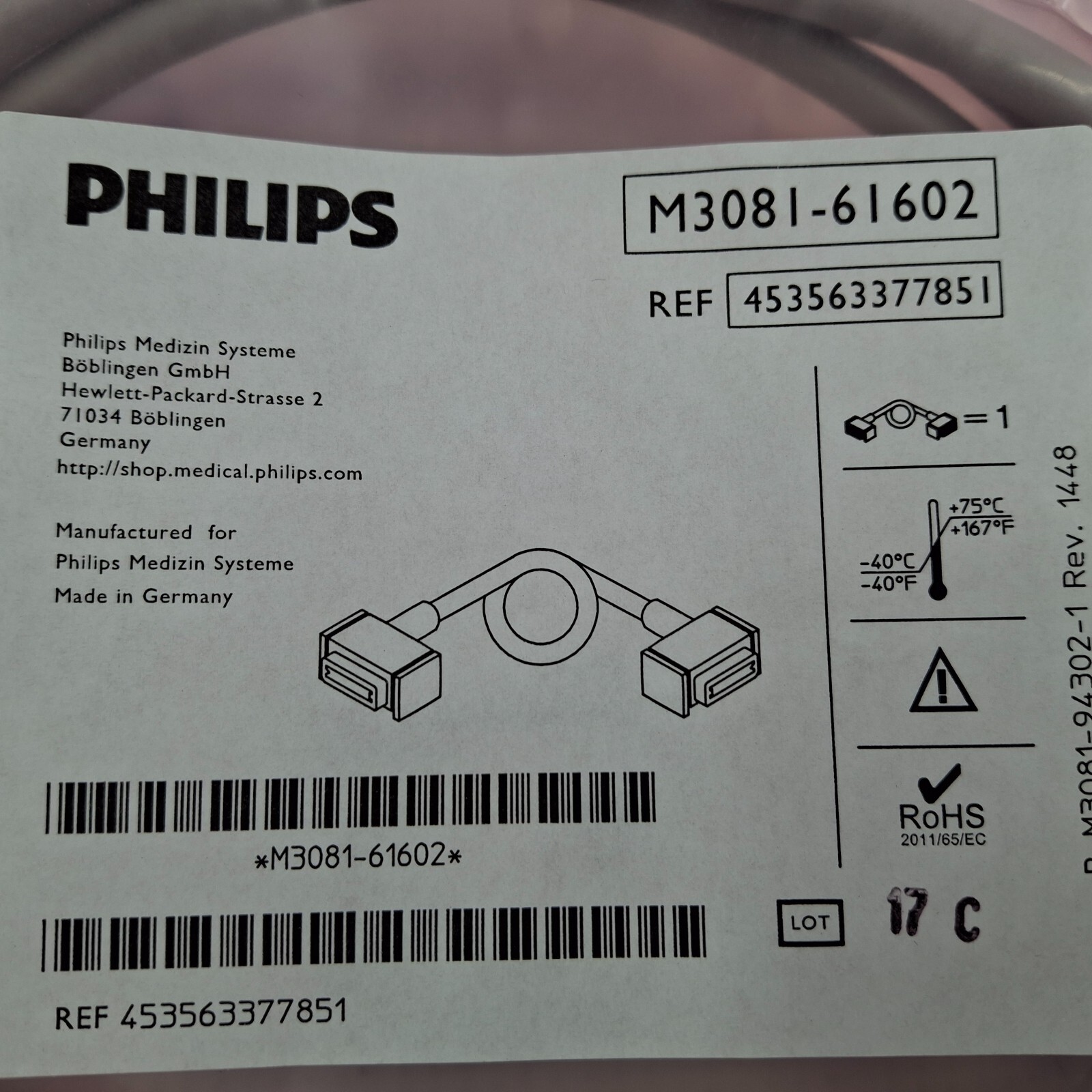 Philips M3081-61602 Intellivue Patiet Monitor Cable Ref 453563377851 Box of 6