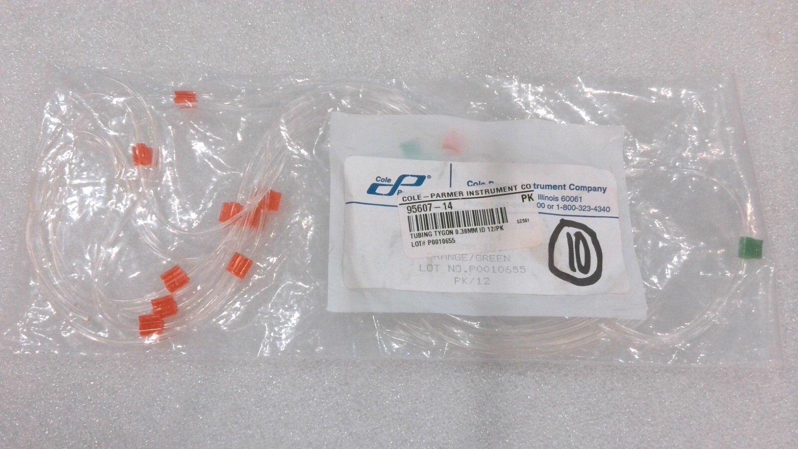 COLE-PARMER 95607-14 TUBING TYGON 0.38mm ID (LOT OF 10)