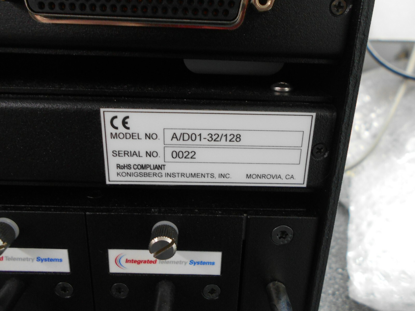 KONIGSBERG INTEGRATED TELEMETRY SYSTEMS TD15-MF2 & A/D01-32/128 RECEIVER MONITOR