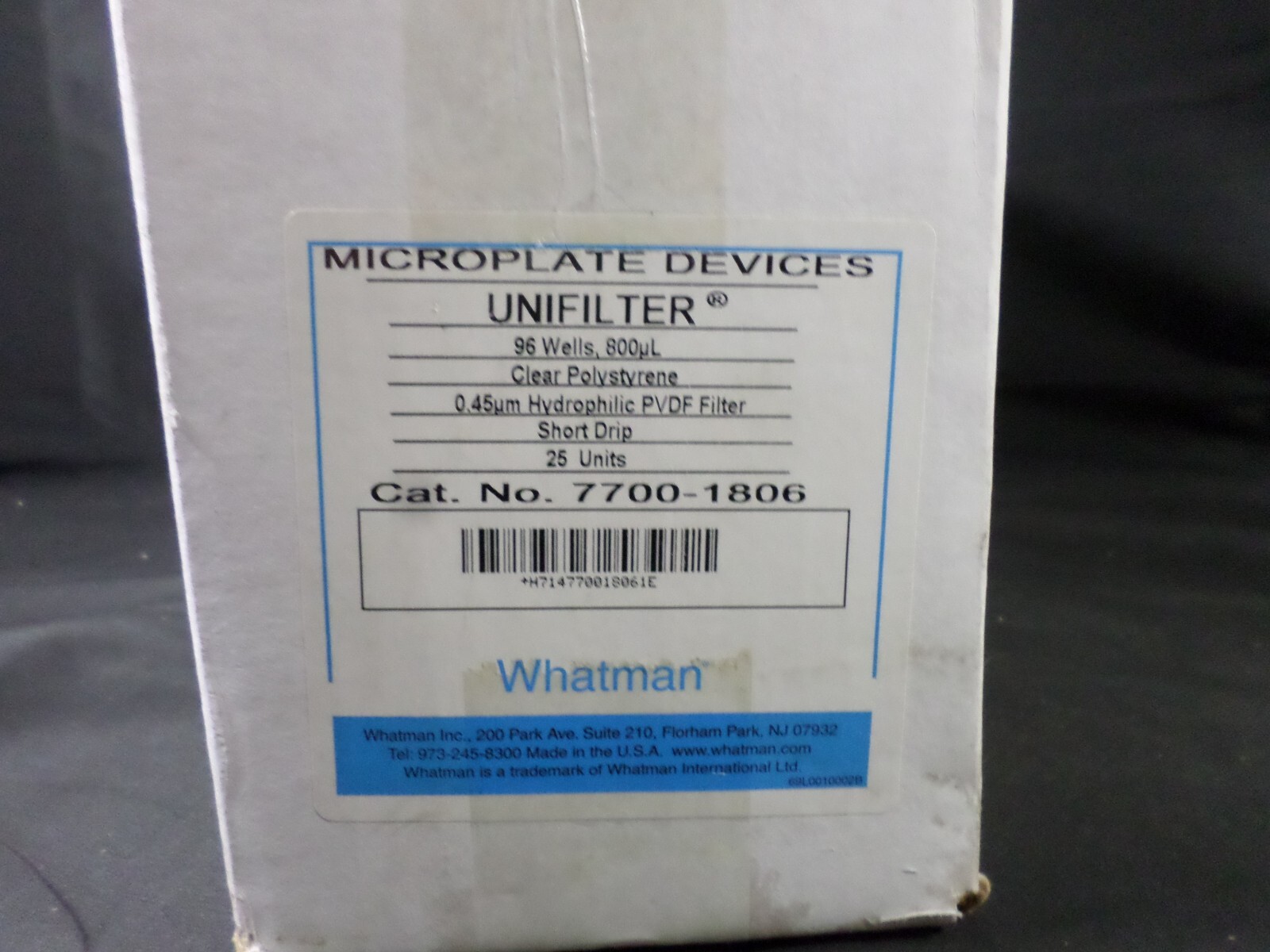 WHATMAN Clear Polystyrene UNIFILTER Microplate 96 Well 800µL 25 Units 7700-2806