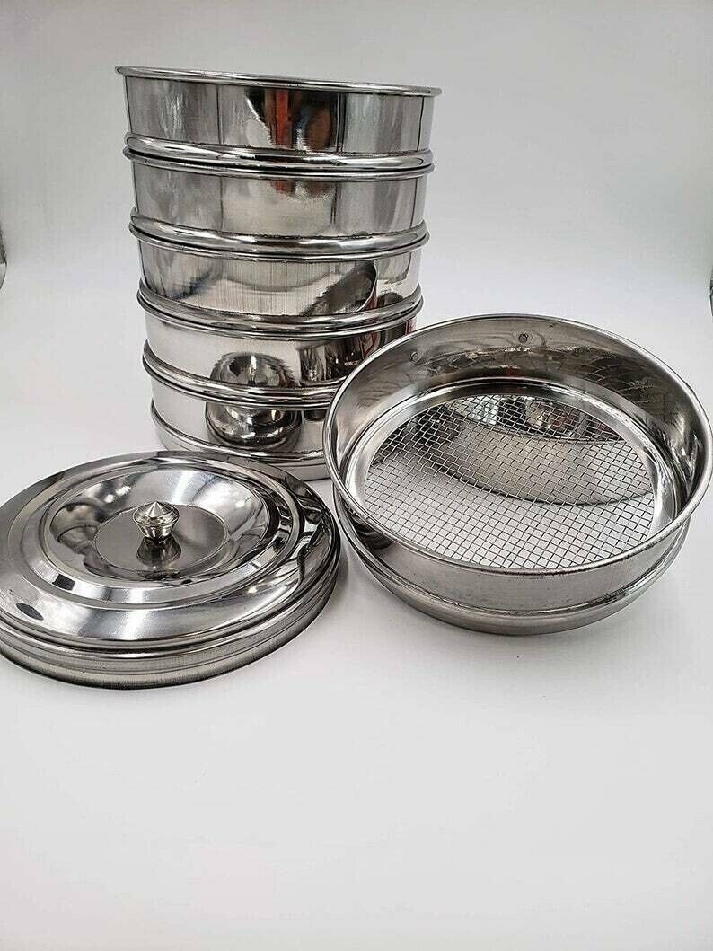 Sieves Size 7 inch 304 Stainless Steel Economy Set of 7 Includes Lid and Pan